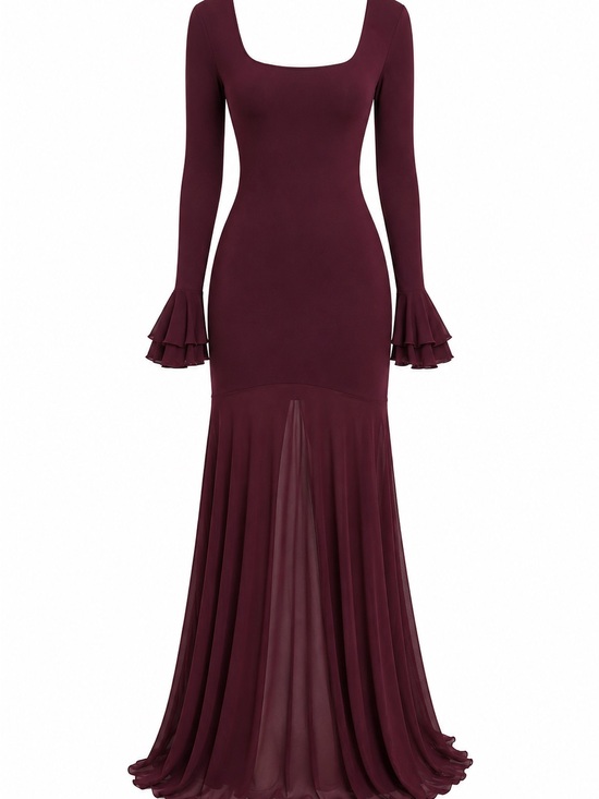 Dresses & Skirts - Long Sleeve Burgundy Mermaid Evening Dress
